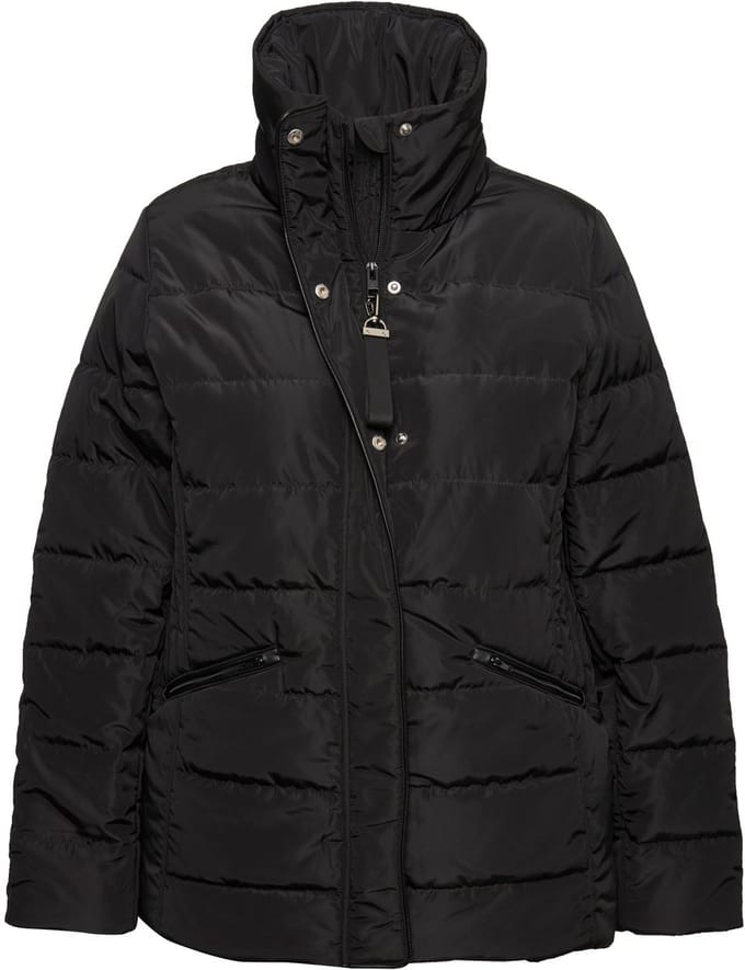 Ulla Popken - Dames - Gewatteerd jack donslook opstaande kraag ritszakken - Zwart - Maat 46+