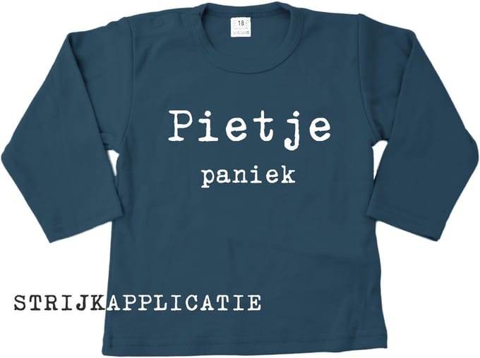 Strijkapplicatie Pietje Paniek – Wit Flock – 16 x 8 cm – sinterklaasshirt maken - Pimp Studio