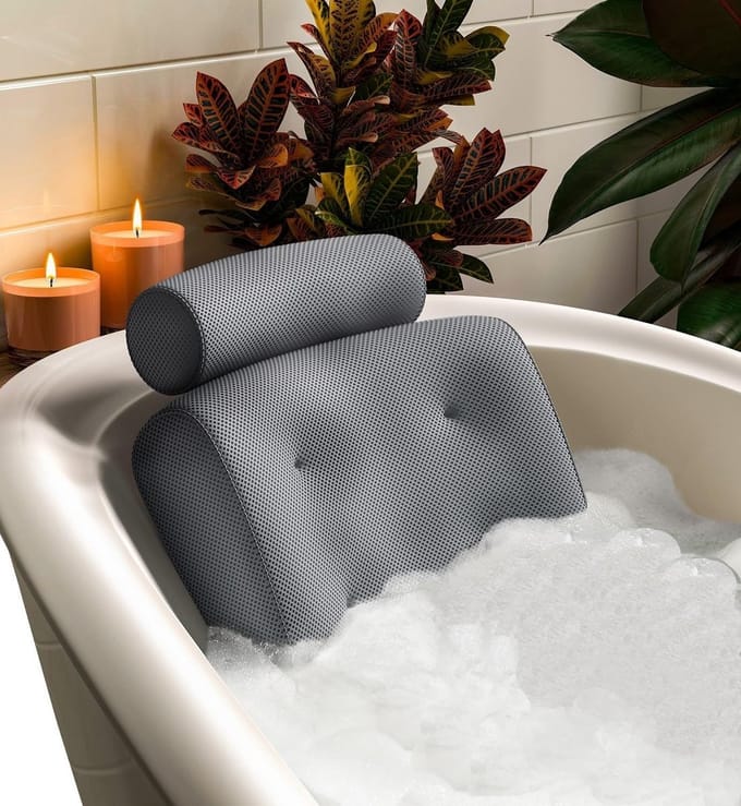 SNJY® Badkussen - Nekkussen Bad - Hoofdsteun Bad - 35,5L x 38B cm - Grijs