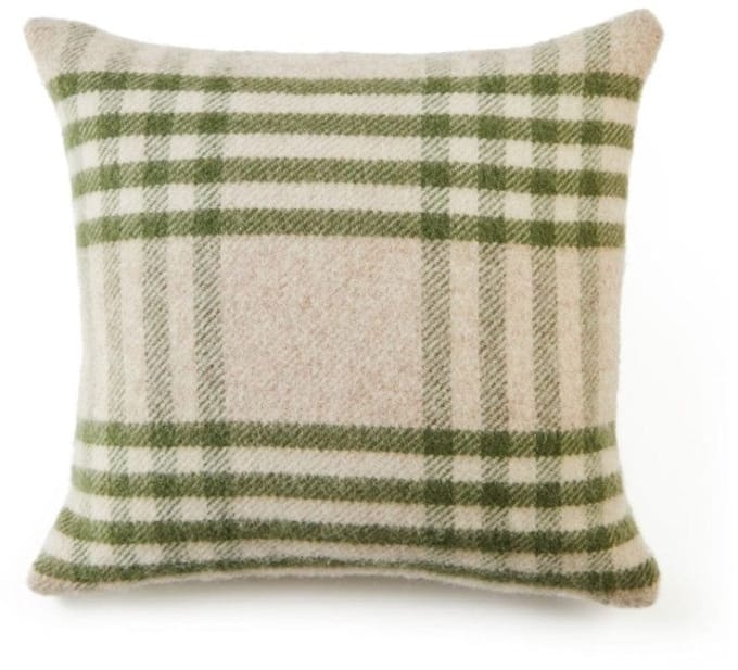 Kussen Grote Ruit Groen (Hex Check Olive) - Nieuw Wol - 50x50 - Tweedmill UK