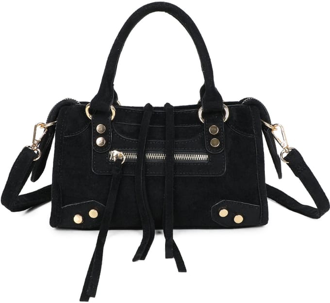 Gallantry® Dames Handtas – Compacte Schoudertas – Imitatie Suède Tas met Rits – Verstelbare Band - Zwart