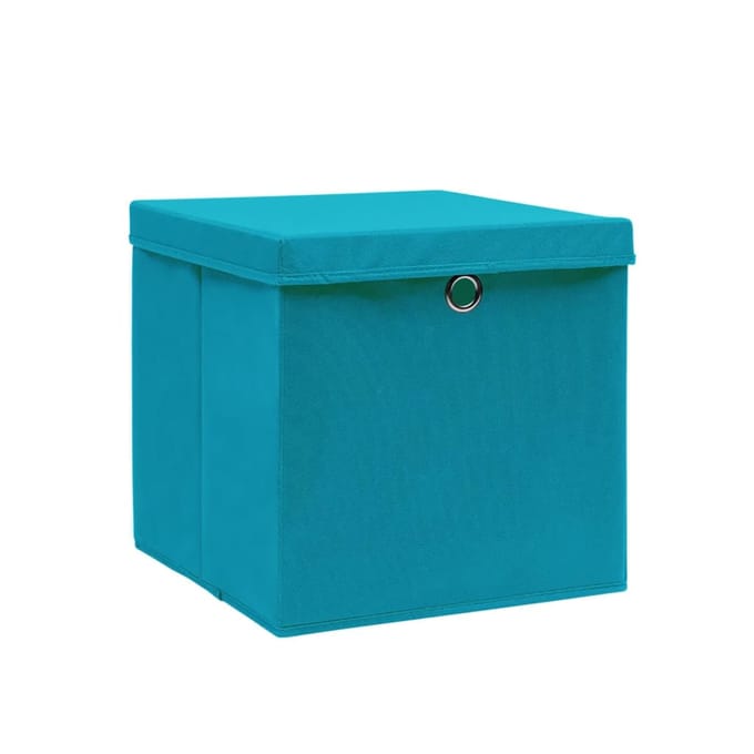 vidaXL - Opbergboxen - met - deksel - 4 - st - 28x28x28 - cm - babyblauw