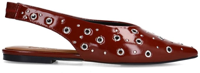 Sacha - Dames - Burgundy leren slingbacks met zilverkleurige studs - Maat 36
