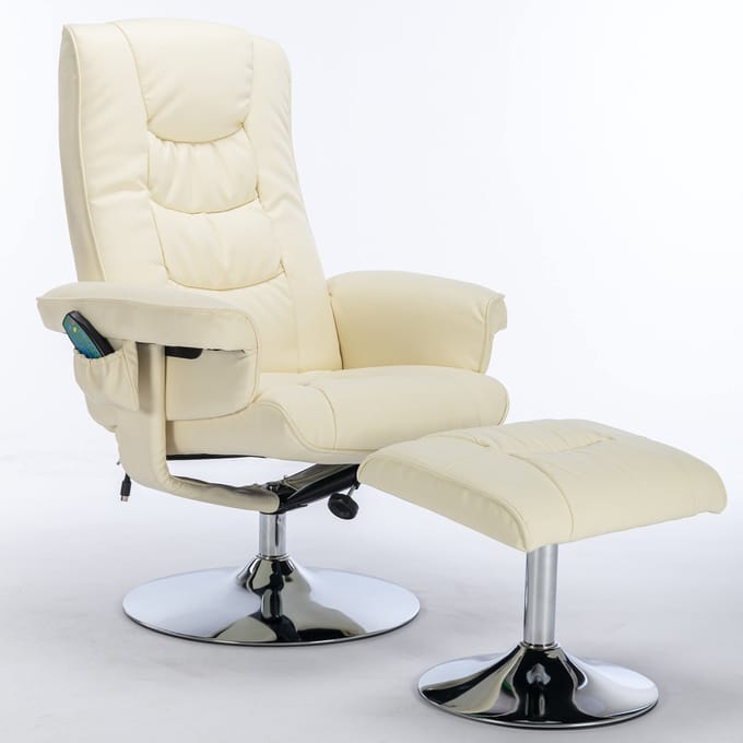 Massagestoel - met Hocker - 5-Punts Massage en Comfortabele Vulling - PU-leder - Beige