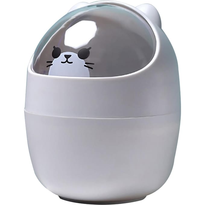 Mini Desktop Prullenbak Schattig Uiterlijk Grote Opening Bureau Plastic Afvalbak Afneembaar Afval grijze kleur