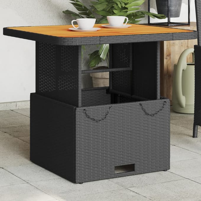vidaXL - Tuintafel - 80x80x71 - cm - poly - rattan - en - acaciahout - zwart