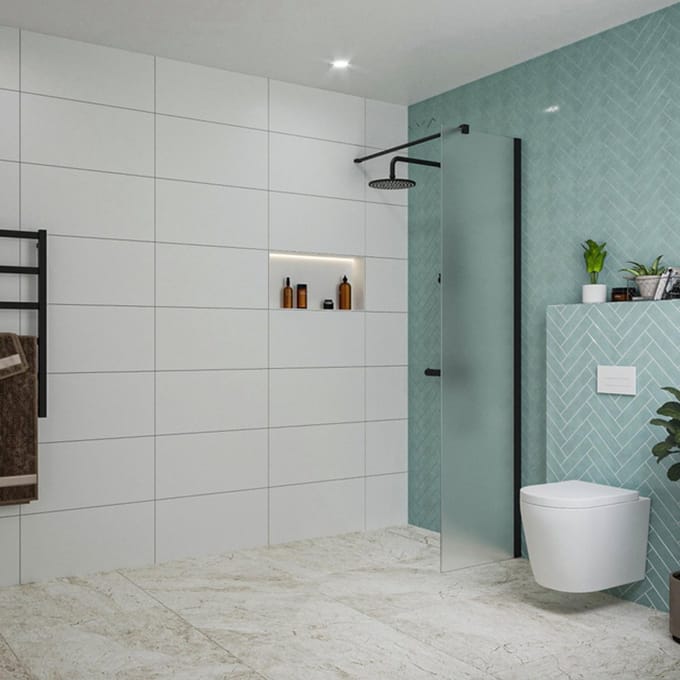 FugaFlow Eccelente Vetro inloopdouche badkamer - 50x200cm - mat glas - wandarm - mat zwart