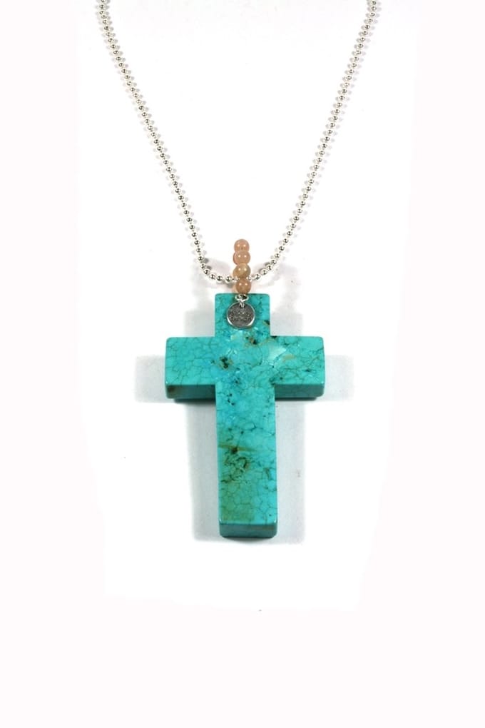 Heaven Eleven - dames - ketting - rvs - ballchain - turkoois - turquoise - kruis - 70cm