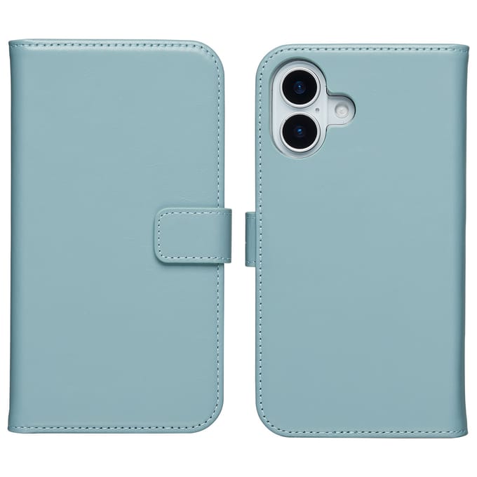 Selencia Hoesje - Geschikt voor Apple iPhone 17 - Echt Lederen Bookcase - Air Blue