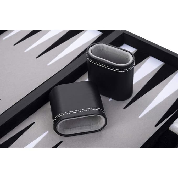 Backgammon 18 inch - Grijs, Zwart & Wit Ingelegd Bord - Luxe Zwarte Koffer met Handvat - Engelhart