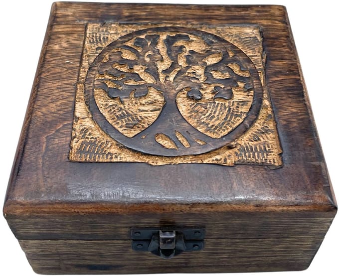 Houten Bewaardoos Vierkant 13 cm x13 cm x 6 cm - Levensboom