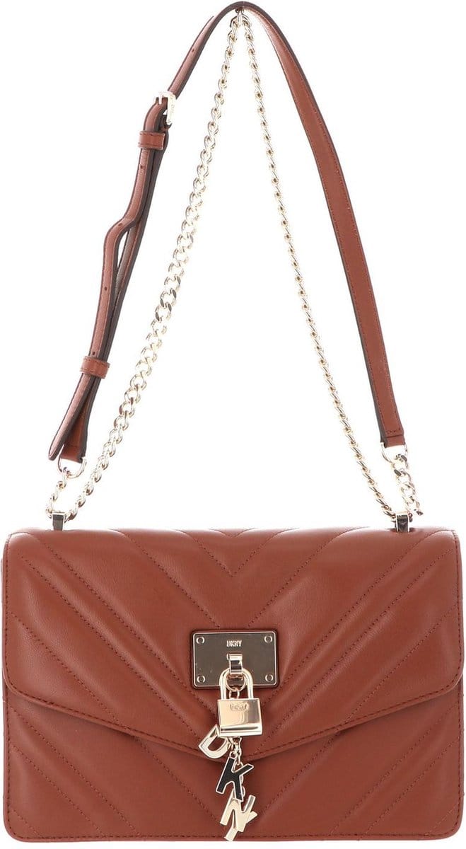 DKNY Leren Schoudertas Elissa Shoulder Bag Caramel Bruine