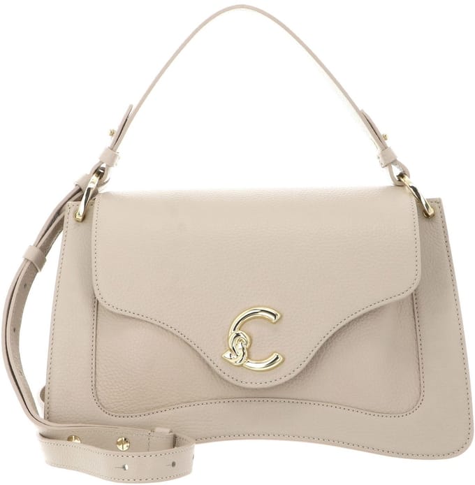 COCCINELLE Leren schoudertas handtas C-Me Handbag Grained Leather Sandshell beige