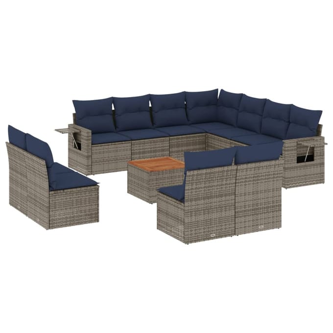 vidaXL - 12-delige - tuinbankset - met - kussens, - grijs - polyrotan