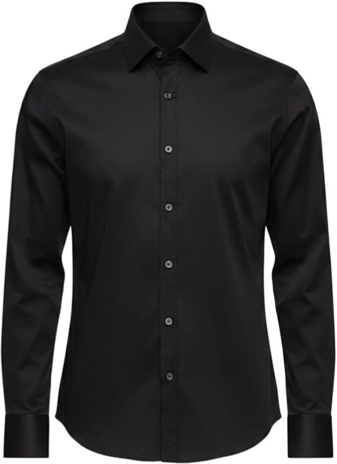 OMBRE Overhemd - Slim Fit - Katoen - Lange Mouw Zwart M