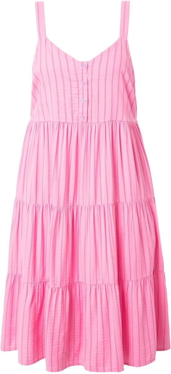 Studio Untold - Dames - Midi-jurk A-lijn linnenmix strepen volants - Roze - Maat 50+
