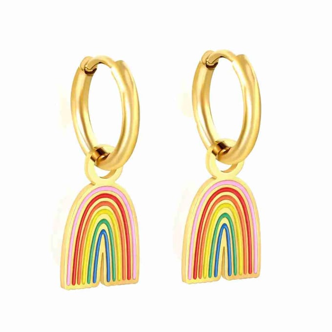 WeLoveSilver - Chirurgisch staal oorringen - Regenbooghanger - 6 cm
