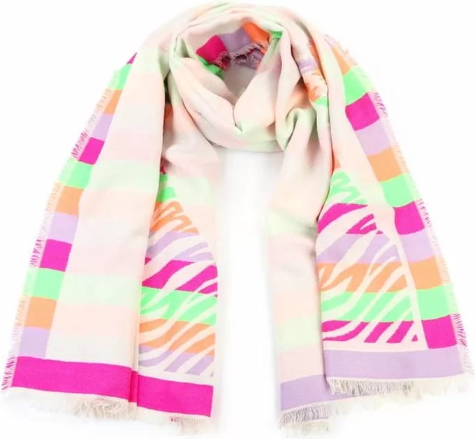 Beige Multi Gekleurde Sjaal Zebra - Trendy Warme Lange Sjaals - Zebra Print - Multi Gekleurde Sjaals - Beige