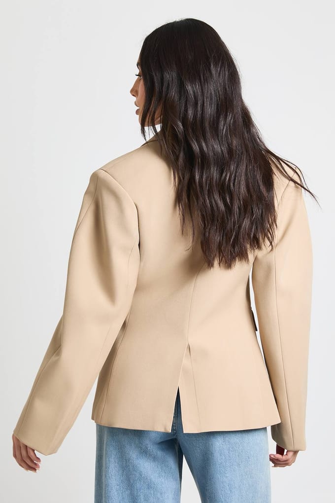 boohoo Dames Dubbeldikse Boxy Blazer | Taupe | Maat: 42