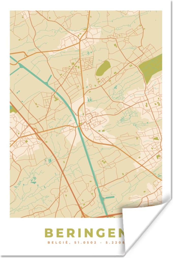Poster Stadskaart - Plattegrond - Kaart - België - Beringen - 20x30 cm
