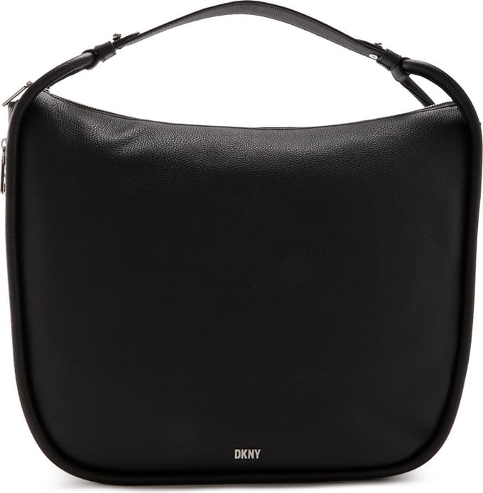 DKNY Leren Schoudertas Handtas Phoebe Hobo Bag Black / Silver Zwart