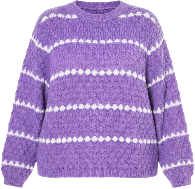 Studio Untold - Dames - Trui boxy model streep bubble-structuur - Purper - Maat 42+