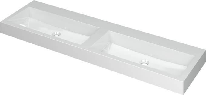 INK Momento wastafel polystone dubbel zonder kraangaten 160 x 9 x 45 cm, glans wit