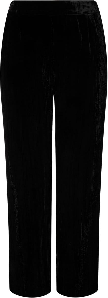 Ulla Popken - Dames - Fluwelen broek wijde pijpen elastische tailleband - Zwart - Maat 54+