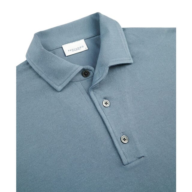 Profuomo Poloshirt blauw lange mouw gemeleerd