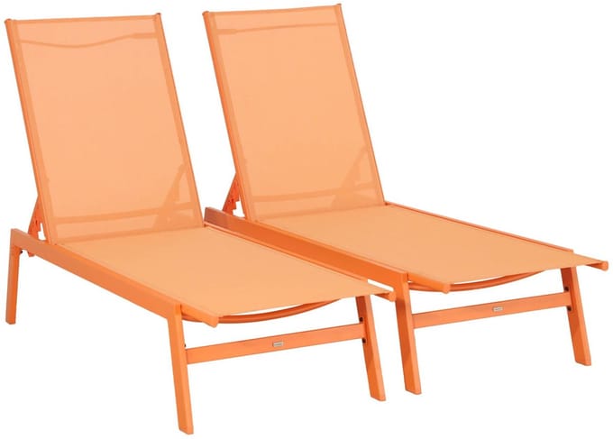 sweeek - Set van 2 ligstoelen in textileen en metaal, 5 posities - flora