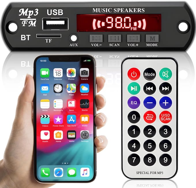 Allecto - Bluetooth Module USB - FM Radio Decoder - LCD Display - Audio Card Module - 7V tot 12V - Inclusief afstandsbediening - 3.5mm AUX - Onders...