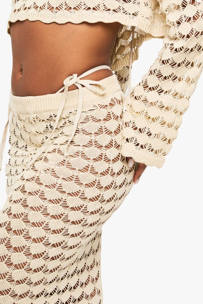 boohoo Dames Crochet Beach Maxi Skirt | Steen | Maat: Medium