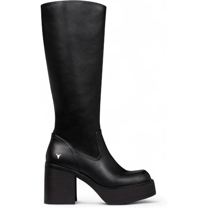 Windsorsmith Dames Zwarte Kunstleren Kniehoge Platform Hak Laarzen - Niche