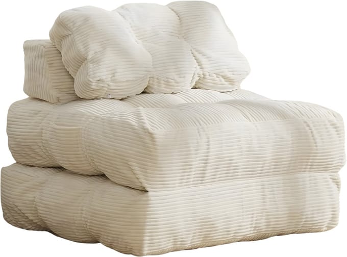 Slaapbank 1 Persoons - Opklapbare Slaapstoel met Kussen - Beige