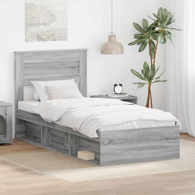 vidaXL - Bedframe - Grijs - Sonoma - 90 - x - 190 - cm - Bewerkt - hout