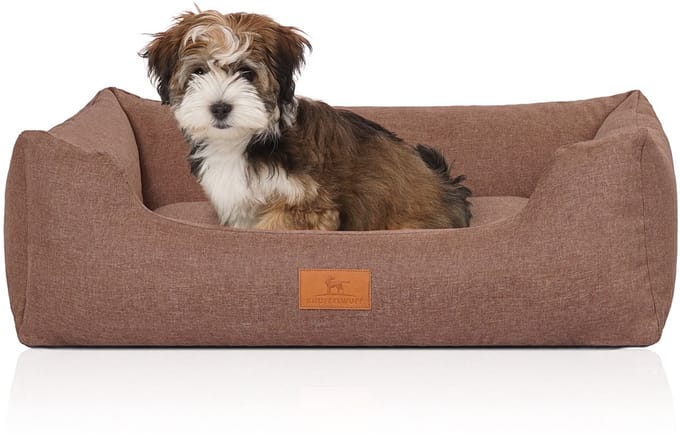 Knuffelwuff Hondenbed Lotte van velours met fijn handgeweven karakter Lightbruin