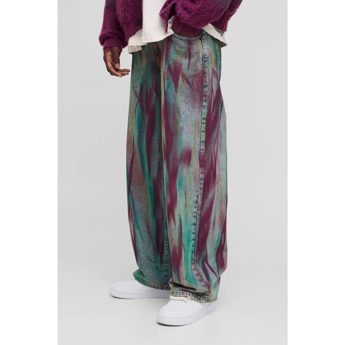 Baggy Rigid Paint Geborstelde Denim Jeans | Blue | Size 28R