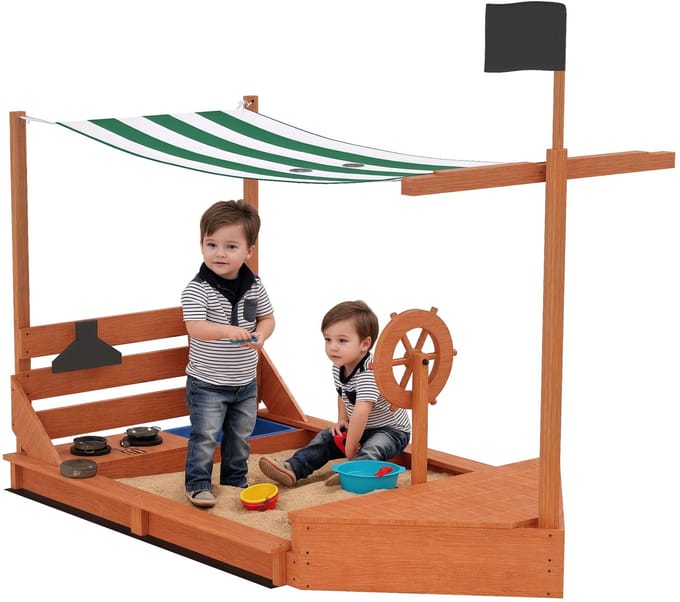 Outsunny - Zandbak - met zonnedak - incl. kinderspeelkeukenset