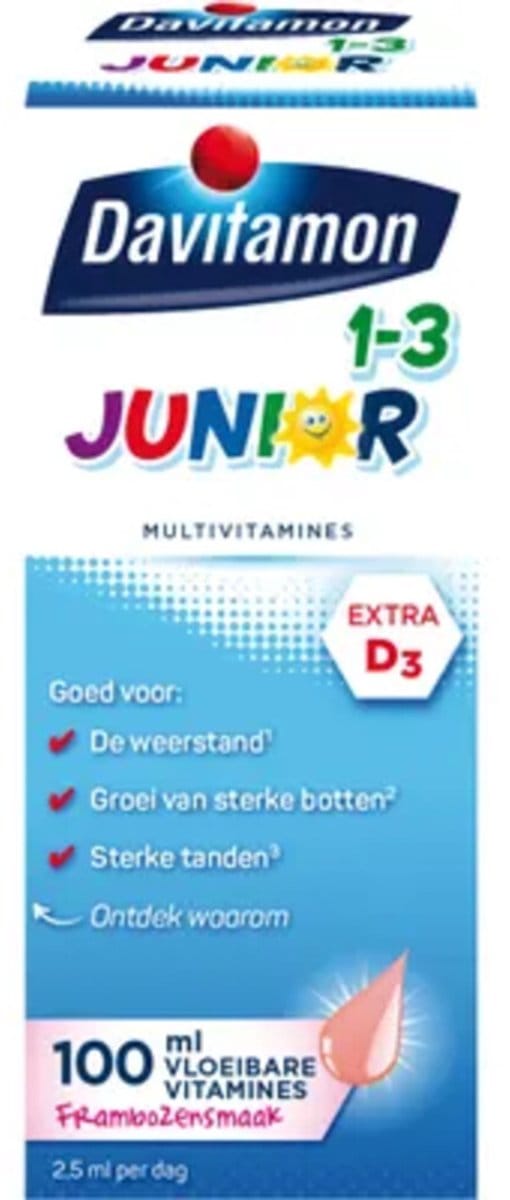 Davitamon Junior 1+ Framboos - 4 x 100 ml - Voordeelverpakking