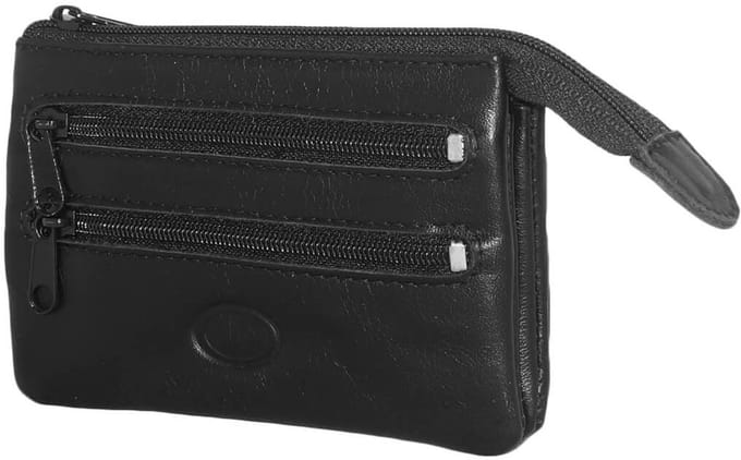 Leather Design Leren Sleuteletui met Veel Vakjes Zwart