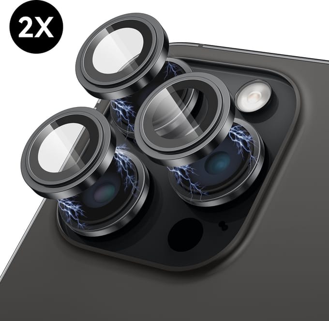 Camera Lens Screen Protector geschikt voor iPhone 15 Pro / iPhone 15 Pro Max Camera Lens Screen Protector - Zwart Titanium - Screenprotector - 2 stuks - Camera Protector geschikt voor iPhone 16 Pro - Gehard Glas - Eenvoudige Installatie