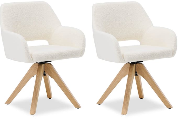 Homestyle4u Eetkamerstoelen - Set van 2 - Draaibaar - met armleuningen - Wit