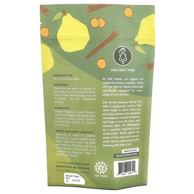 Oat Mama, postpartum healing tea, spicy pear, caffeine-free, 14 tea bags, 32g beige