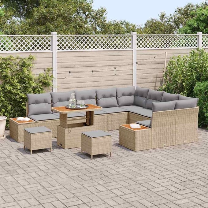 vidaXL - Tuinbank - Set - 12 - st - 11-zits - Beige - Poly - rattan
