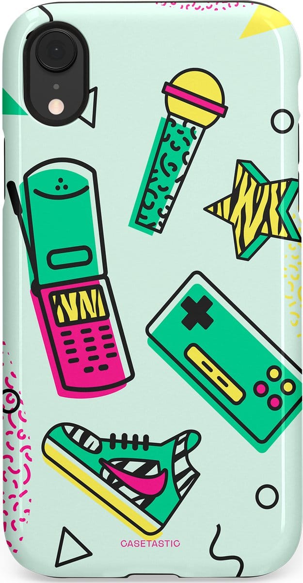 Casetastic hoesje geschikt voor Apple iPhone XR - Dubbellaagse bescherming - Retro 80s sneaker - Fashion Case - Wit Lichtgrijs Groen Lichtroze