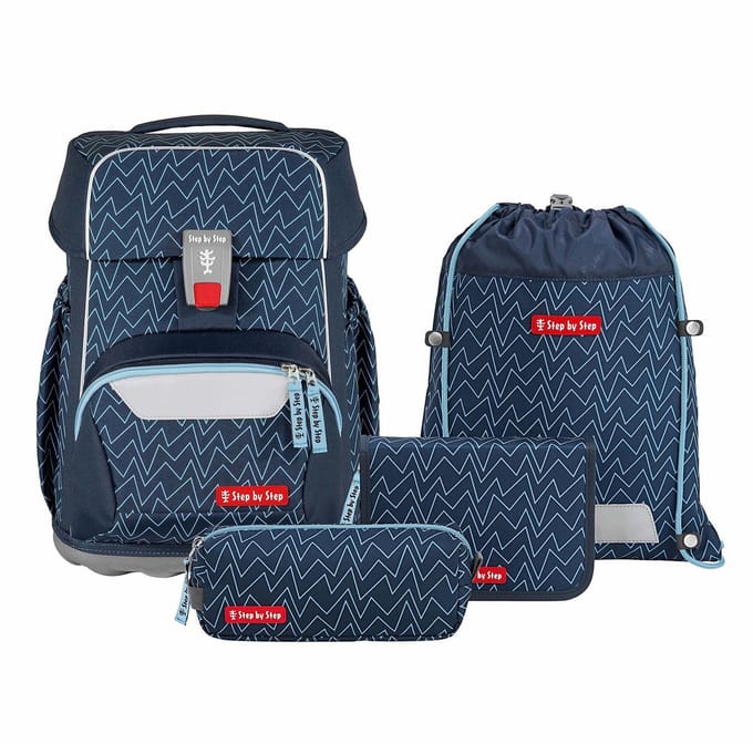 Step by Step Schooltas Basis Schulranzen-Set 4-delig Blue Lines Donkerblauw
