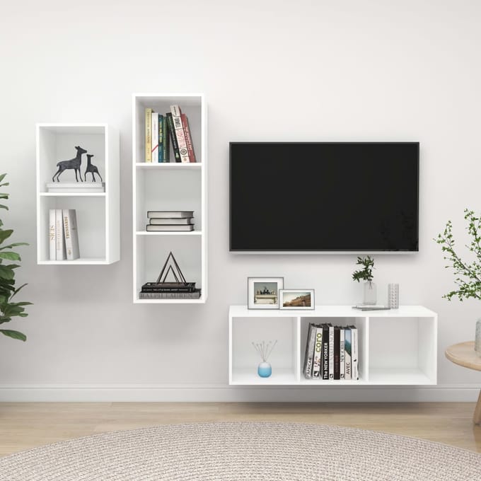vidaXL - 3-delige - Tv-meubelset - bewerkt - hout - wit