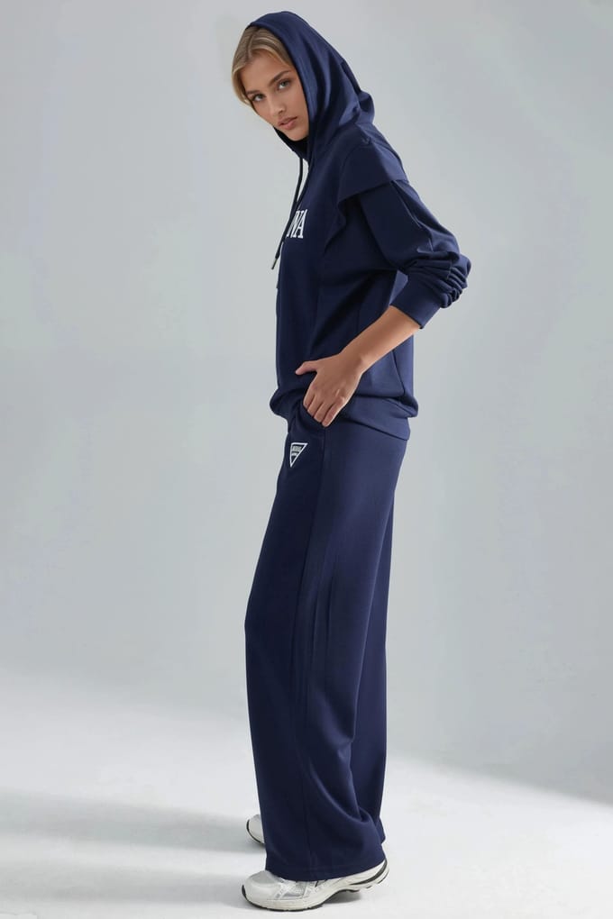 Modal Touch Geborduurd Hooded Twee-Piece Set