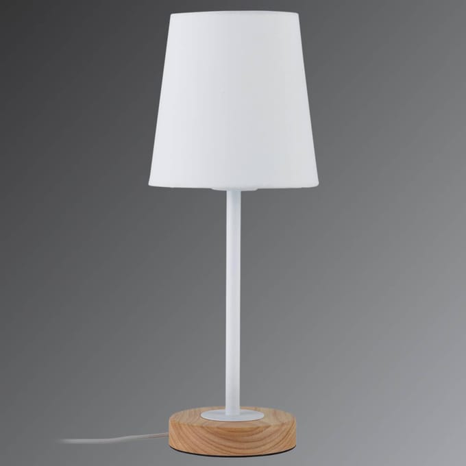 LED-tafellamp Stellan E27 max. 20W Wit, Hout Textiel, Metaal, Hout