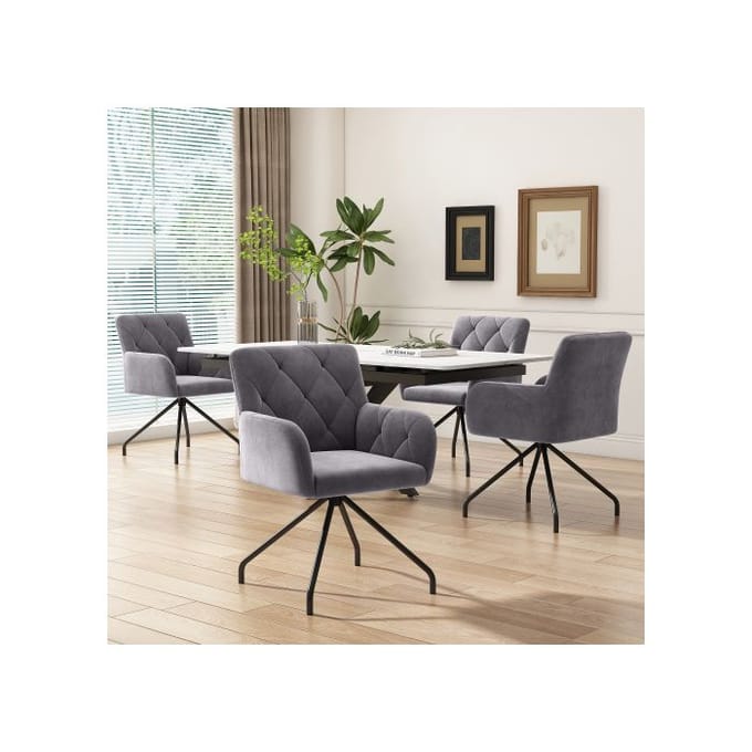 Chaises de salle à manger - MUVOE - Ensemble de 4 - Rembourrées - Métal - Gris gris